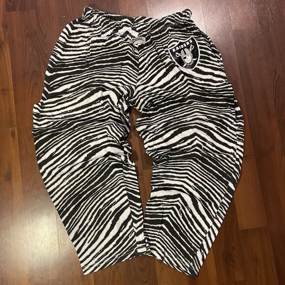 VTG 90s Oakland Raiders Zubaz Pants Striped Men's 2XL NFL Drawstring Gorpcore - Picture 1 of 8